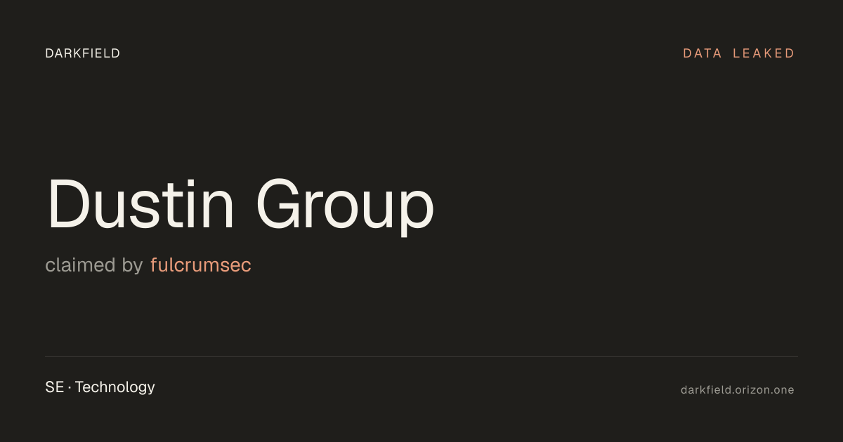 Dustin Group data breach — Fulcrumsec ransomware leak (2026) · Darkfield