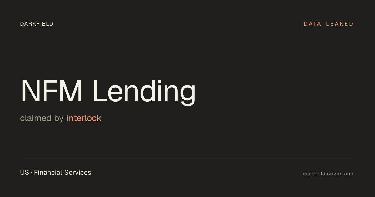NFM Lending data breach — Interlock ransomware leak (2026) · Darkfield